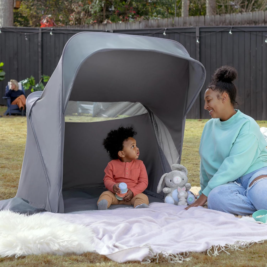Ingenuity Dream Retreat 3-in-1 Portable Bassinet & Playard, Easy 3-Step Fold, Includes Indoor Outdoor UPF 50+ Light Blocking Shade, Mattress, & Sheet, 0-36 Months - Neutral