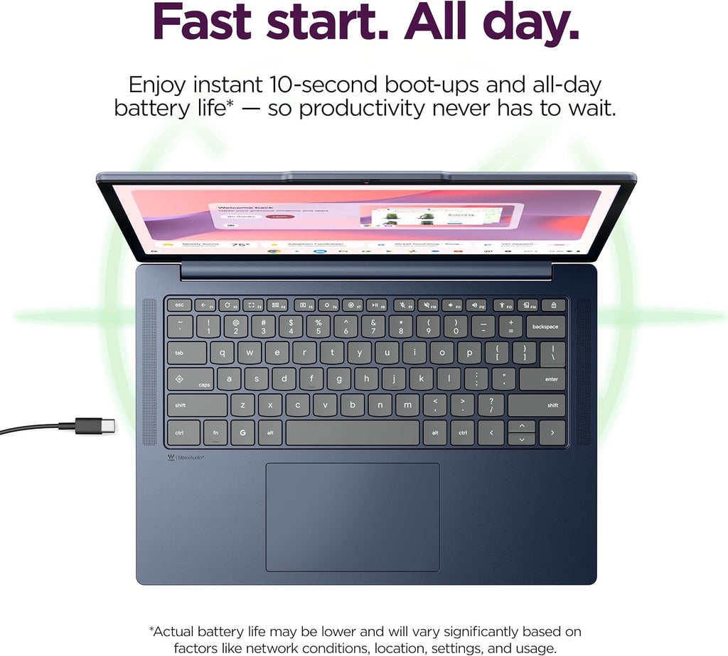 Lenovo Chromebook m 14' - Everyday Laptop - Google Gemini - MediaTek Kompanio 540 CPU - 14' WUXGA IPS Display - 8GB RAM - 64GB UFS Storage - Integrated Arm Mali-G57 MC2 GPU - Cosmic Blue