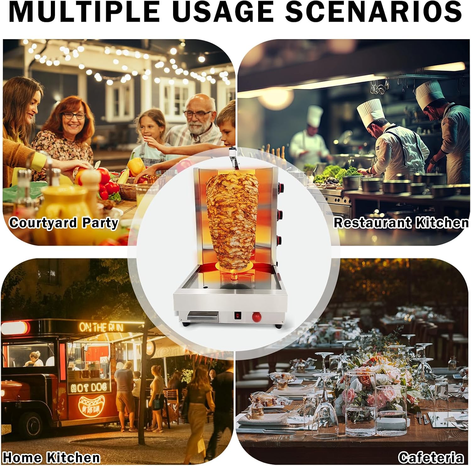 Shawarma Machine 3-Burner Propane Gas Commercial Rotating Vertical Rotisserie Grill Gyro Kebab Doner large restaurants