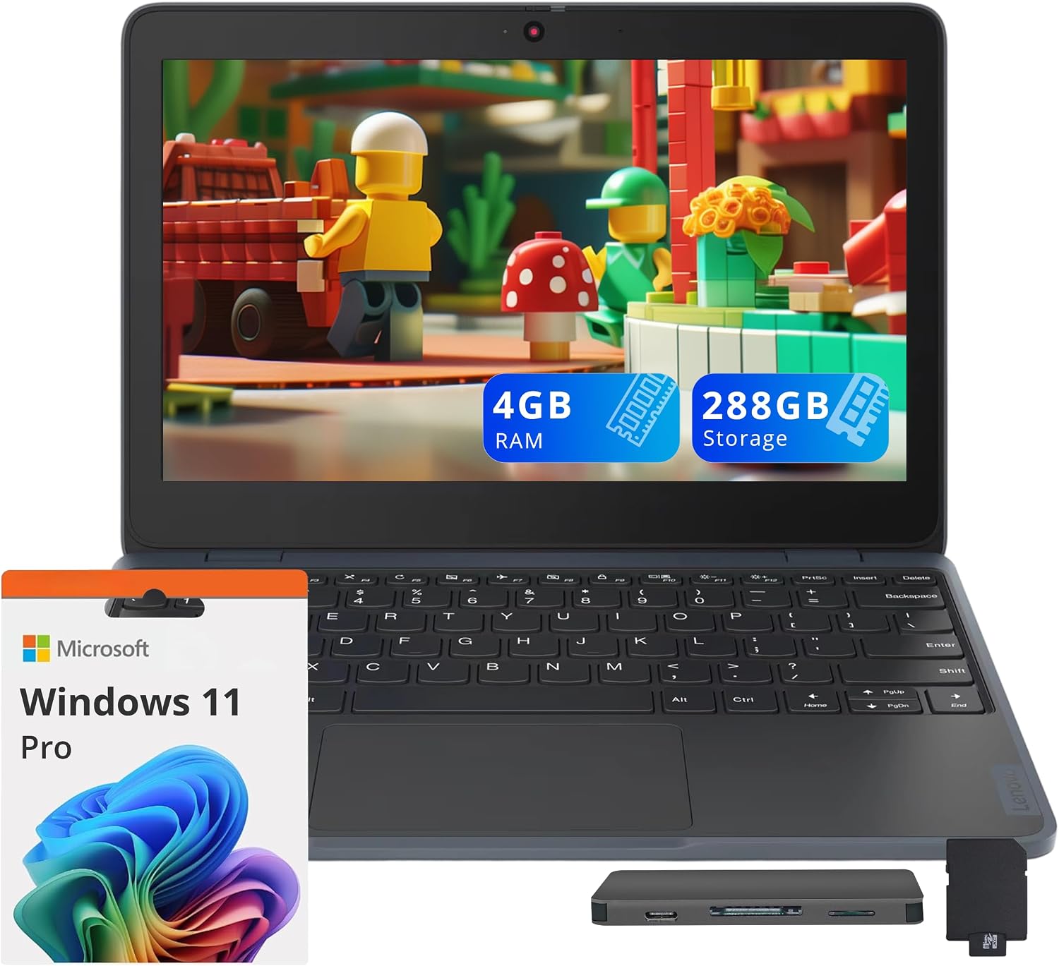 Lenovo 100w Gen 4 11.6' HD Laptop, Intel Processor N100, 4GB LPDDR5, 288GB Storage (128GB SSD+ 160GB Docking Station Set), Intel UHD Graphics, 720p HD Camera, Wi-Fi 6, Win 11 Pro, Gray