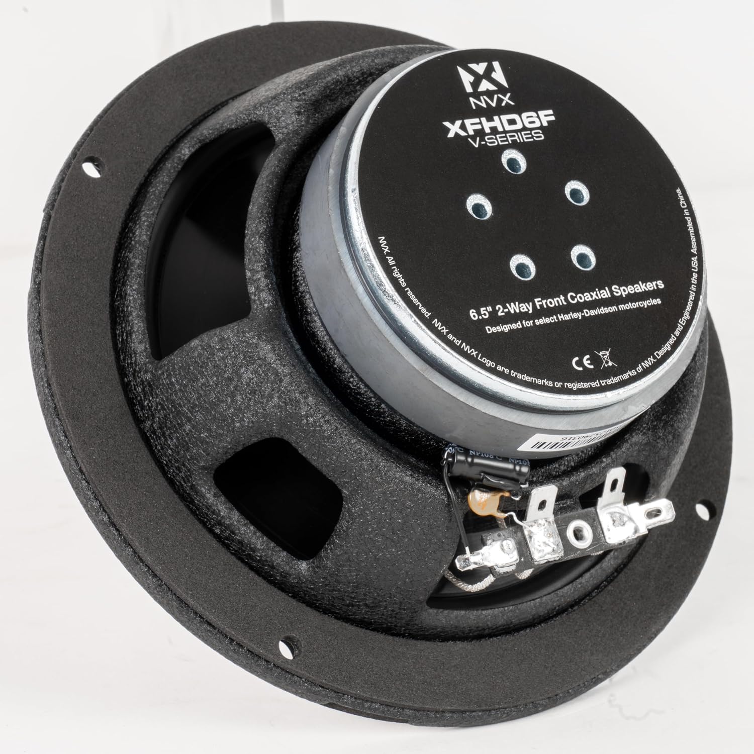 NVX® XFHD6F Premium 6.5' Motorcycle Speakers, 600W Peak (300W RMS), 2-Ohm Front Fairing Coaxials with 1' Titanium Tweeters, Waterproof, Plug-and-Play Upgrade for Harley-Davidson Touring 2014 up (Pair)