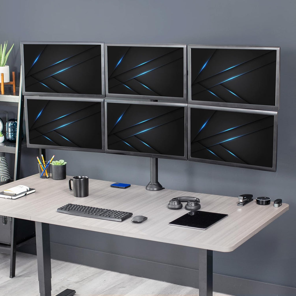 VIVO Steel Hex Monitor 23 to 32 inch LED LCD Clamp-on Desk Mount, Heavy Duty Articulating VESA Computer Stand, Holds 6 Screens, Fully Adjustable for Home Office Workstation, Black, STAND-V106A