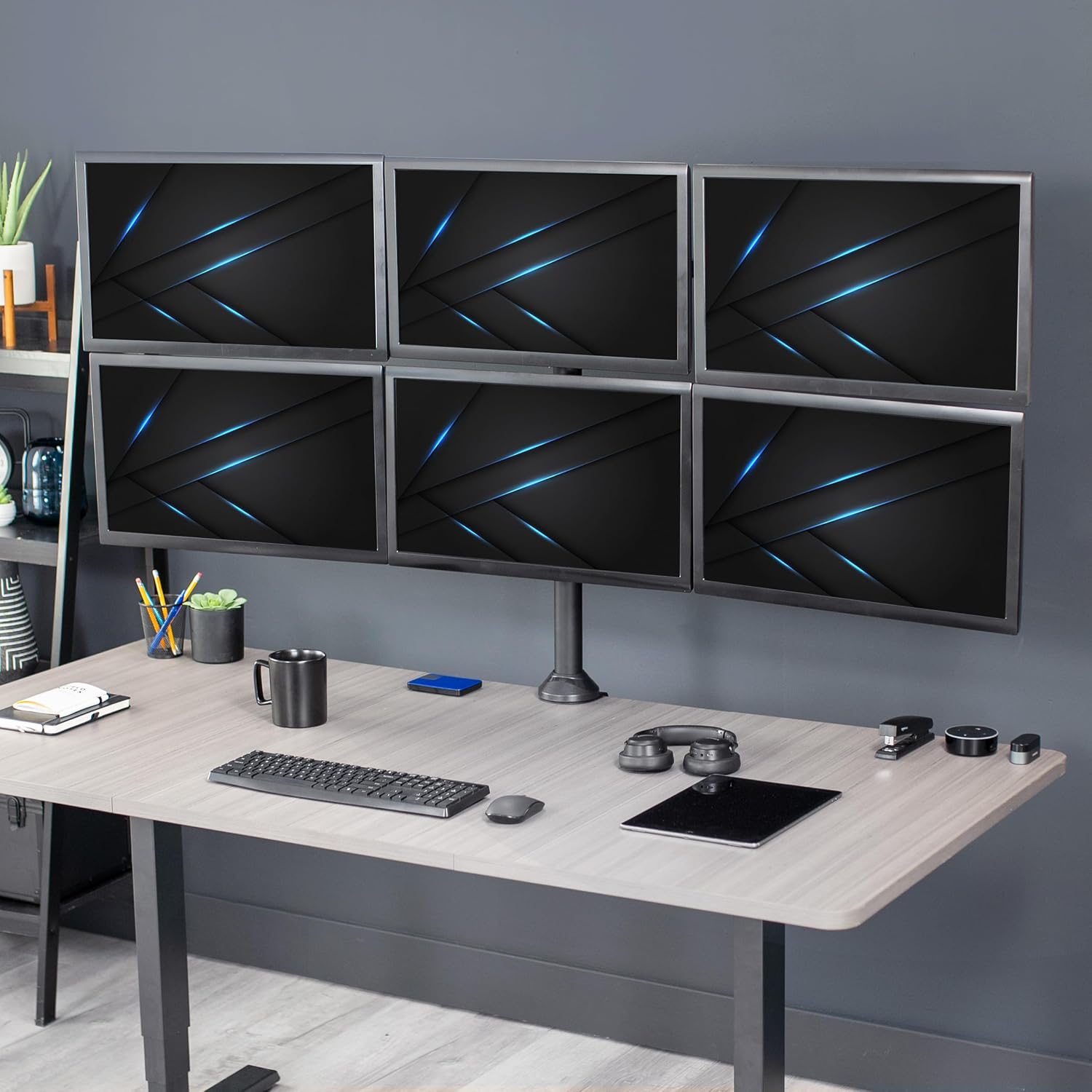 VIVO Steel Hex Monitor 23 to 32 inch LED LCD Clamp-on Desk Mount, Heavy Duty Articulating VESA Computer Stand, Holds 6 Screens, Fully Adjustable for Home Office Workstation, Black, STAND-V106A