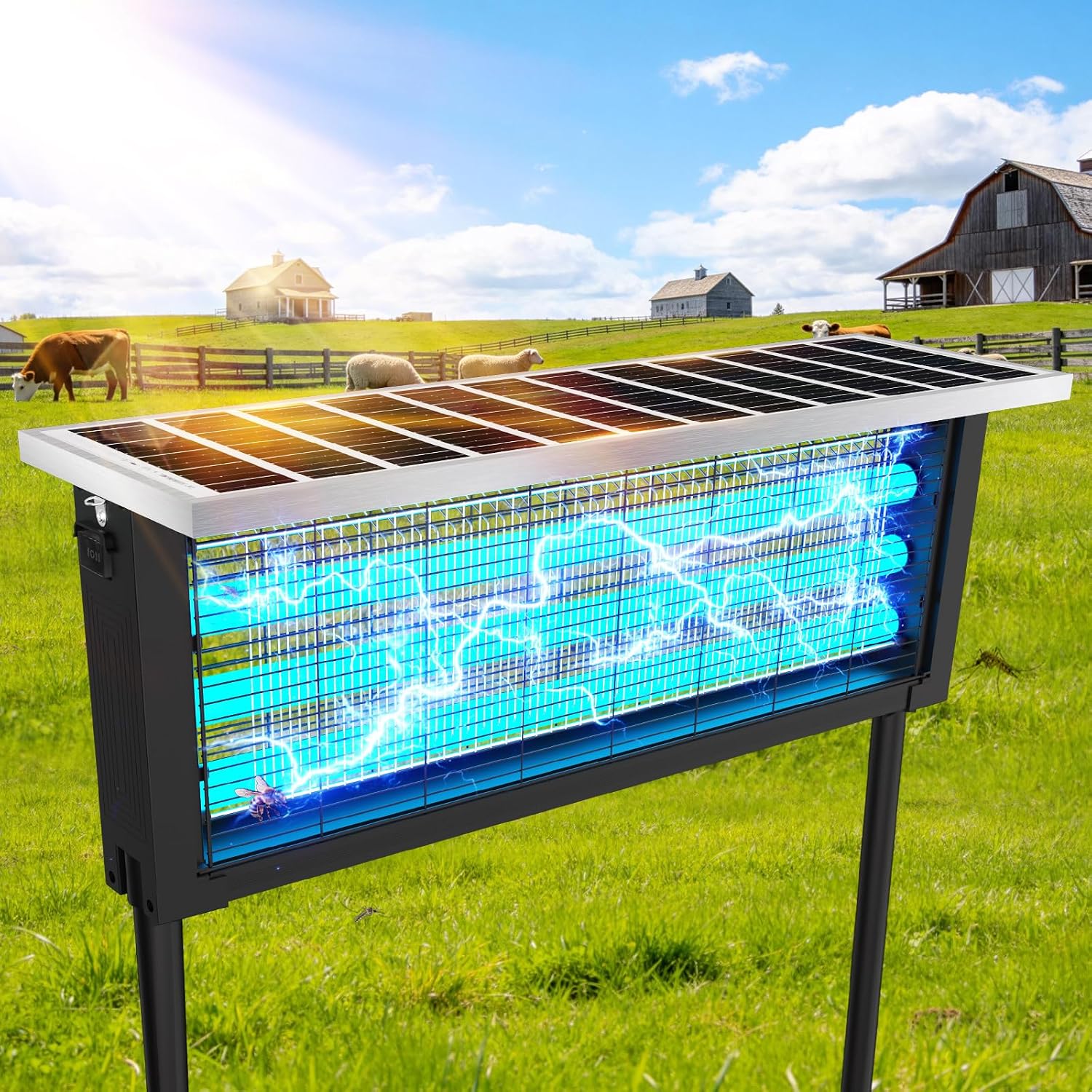 Large Solar Bug Zapper with High Powered for 4000 sq.ft, Powerful Outdoor Mosquito Zapper, Rechargeable Electric Fly Zapper for Patio Garden Backyard RV Camping Swimming Pool Pest Control