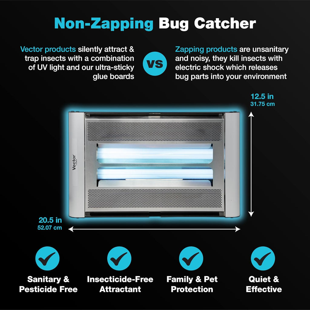 Catchmaster Vector Plasma Screened UV Light Fly Traps Silver, Gnat Traps for House Indoor, Shatterproof Bulbs, UV Lamp Insect Killer, Bug Catcher for Commercial Kitchen, Warehouse & Restaurants