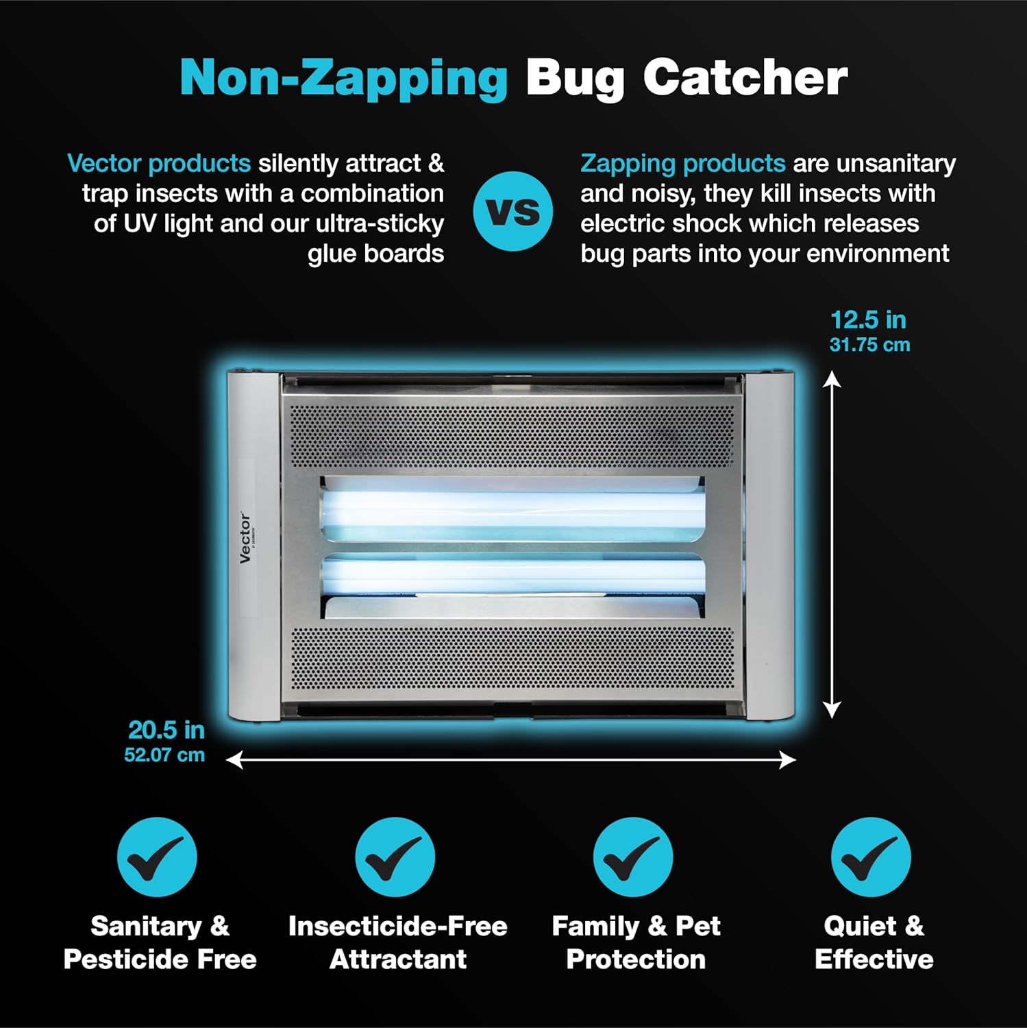 Catchmaster Vector Plasma Screened UV Light Fly Traps Silver, Gnat Traps for House Indoor, Shatterproof Bulbs, UV Lamp Insect Killer, Bug Catcher for Commercial Kitchen, Warehouse & Restaurants