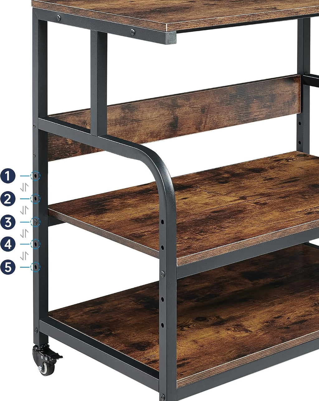 Fannova 32.3' Wide Extra Large Printer Stand, 3 Tier Printer Table with Adjustable Storage Shelf, Rolling Printer Cart with Industrial Wheels for Home Office, Rustic Brown