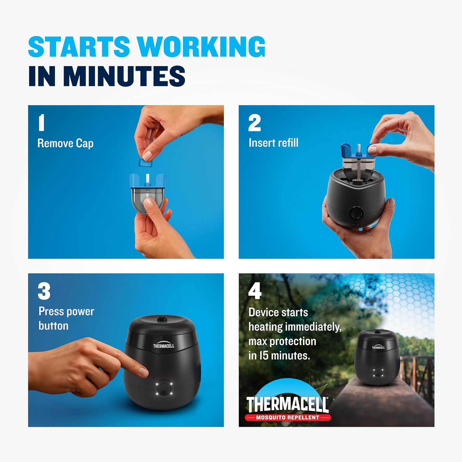 Thermacell Rechargeable Mosquito Repeller Refills; Advanced Repellent Formula Provides 20 Foot Protection Zone; Compatible with Thermacell E-Series & Radius Only; No DEET, Spray or Flame