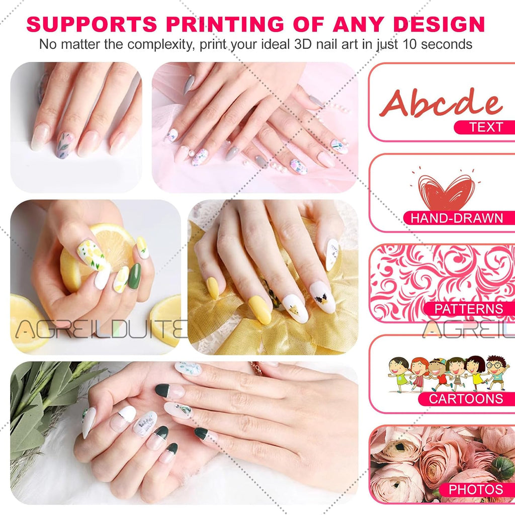 Digital Mobile Nail Art Printer,3D Automatic Nail Machine W/Over 800 Pictures of Nail, Touch Screen Display + Nail Dryer, Nail Art Printing Machine for Girls' Home Nails Machine