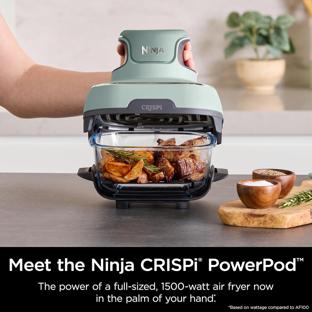 Ninja Crispi 4-in-1 Glass Air Fryer | With Non-Toxic 4QT & 6-Cup Glass Containers & Lids | Microwave, Freezer, Dishwasher Safe | 450°F Max Temp |1500 Watt | Green | FN101SG