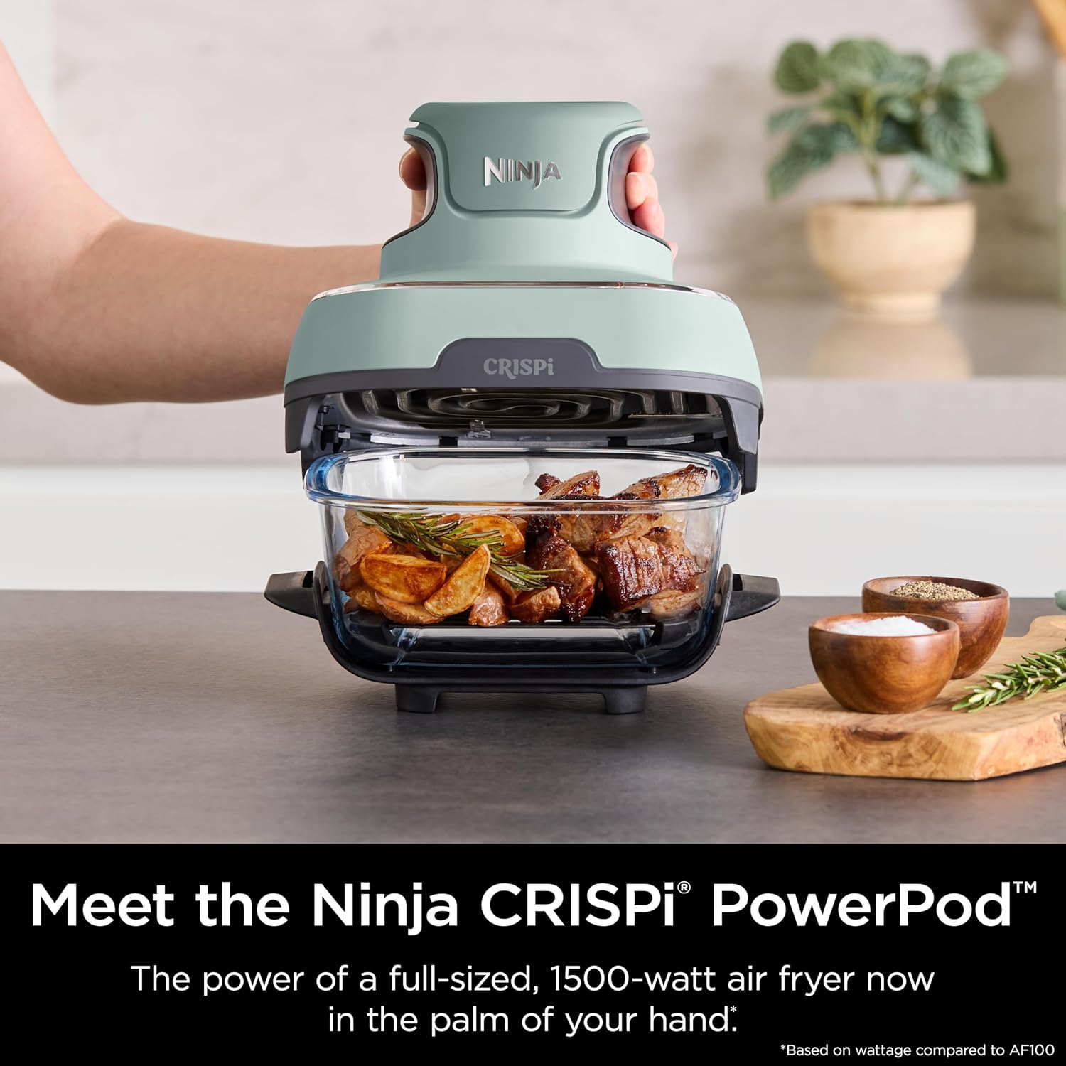Ninja Crispi 4-in-1 Glass Air Fryer | With Non-Toxic 4QT & 6-Cup Glass Containers & Lids | Microwave, Freezer, Dishwasher Safe | 450°F Max Temp |1500 Watt | Green | FN101SG