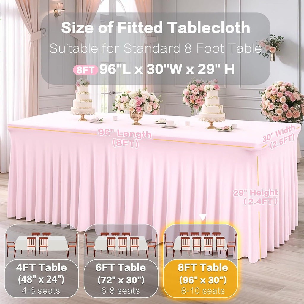 6 Packs Baby Pink Spandex Tableclothes for 8 Foot Rectangle Table, Spandex Table Covers 8FT Stretch Table Skirts Rectangle Wrinkle Free Fitted Table Cover for Event, Wedding, Banquet & Parties
