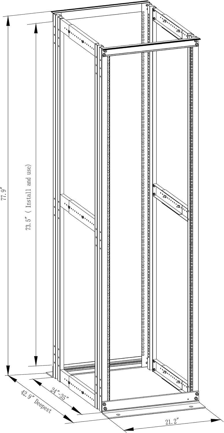 GLOBALRACK 4-Post 42U Open Frame Server Rack/19in Server Network Rack Adjustable Depth 24-35inch Suitable for Computer/Audio Video/Data/IT Equipment/Cold Rolled Steel Heavy Duty Rack (4POST RACK-042)