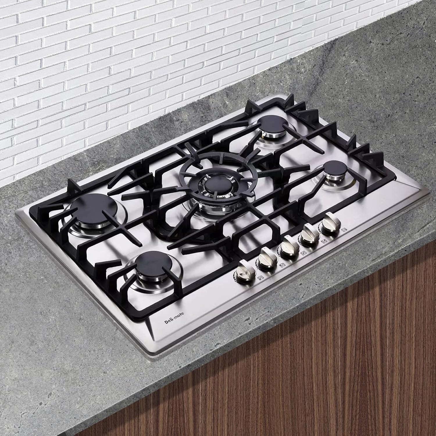 30 Inch Gas Cooktop, Built-in Stainless Steel 5 Burners Gas Stovetop LPG/NG Convertible Gas Stove Top Dual Fuel Gas Hob DM527-SC02