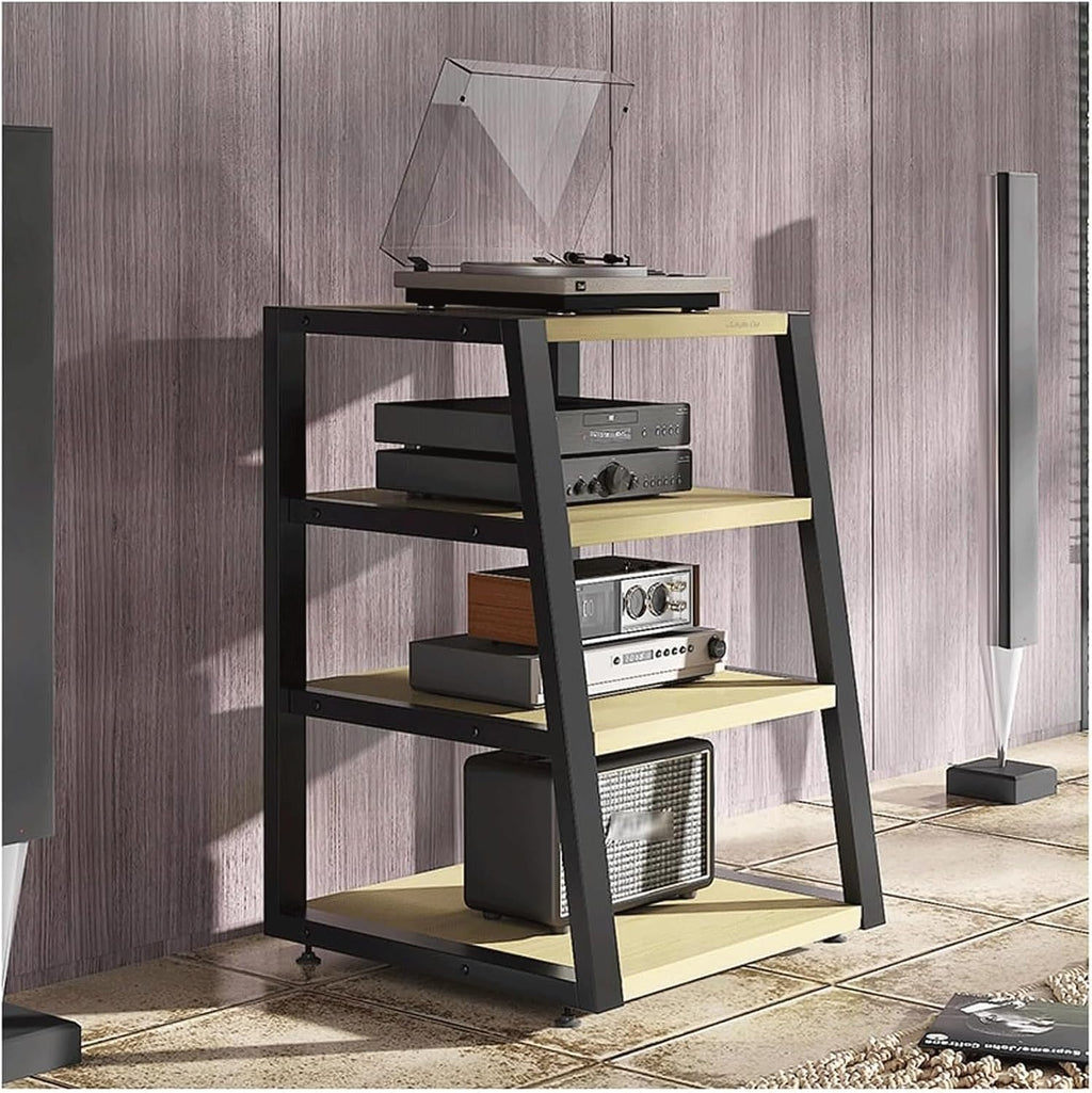 Audio Rack 2/3/4 Tier Stereo Rack Audio Equipment Rack Audio Stereo Shelf Wooden Open HiFi Rack Audio-Video Shelving Corner Durable(Natural,82cm)