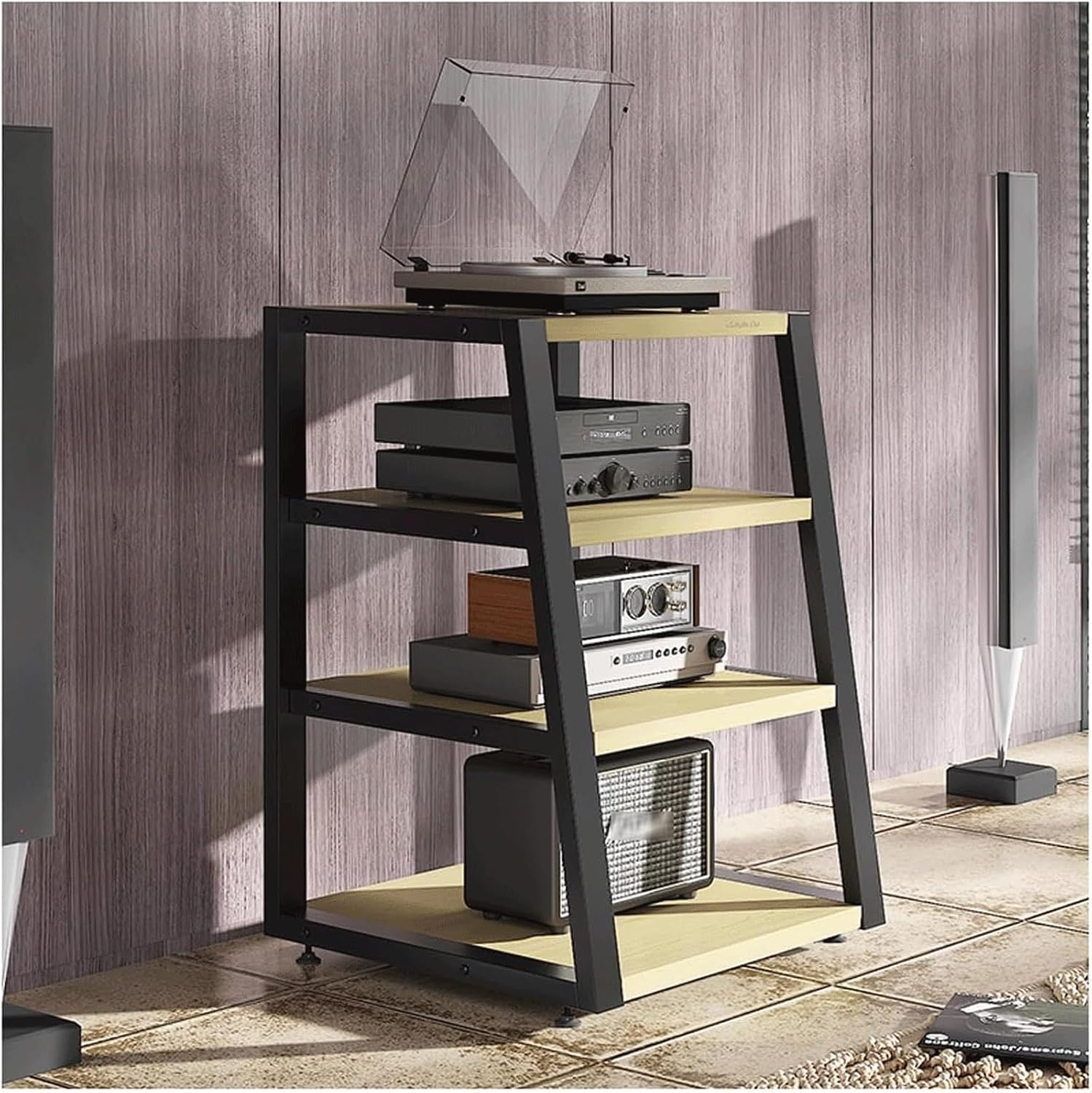 Audio Rack 2/3/4 Tier Stereo Rack Audio Equipment Rack Audio Stereo Shelf Wooden Open HiFi Rack Audio-Video Shelving Corner Durable(Natural,82cm)
