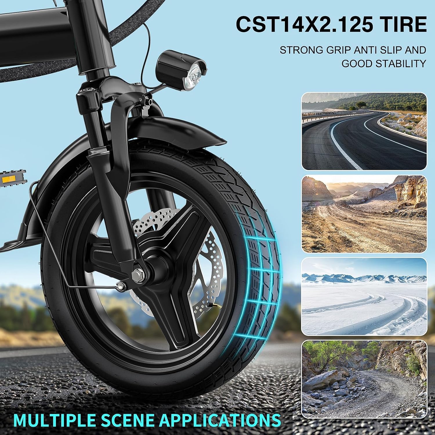 Electric Bike for Adults and Teens, 560-740W Motor, 20-25MPH Compact Commuter Folding Ebike, 32 Miles Range, 48V 10Ah Battery, 3-Level Pedal Assist, 14' Foldable Electric Bicycle, UL 2849 Certified
