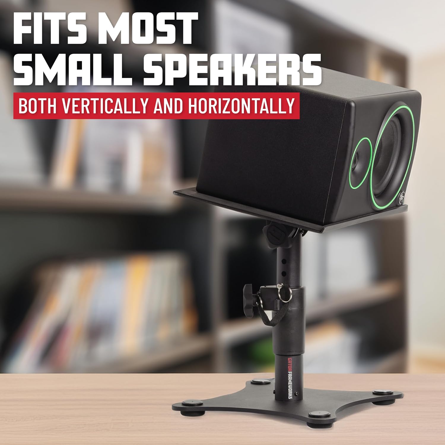 Gator Frameworks Desktop Studio Monitor and Speaker Stands with EVA Foam Padded Surface, Angle Adjustable from 0° to 15° – Set of 2 (GFWSPKSTMNDSK)