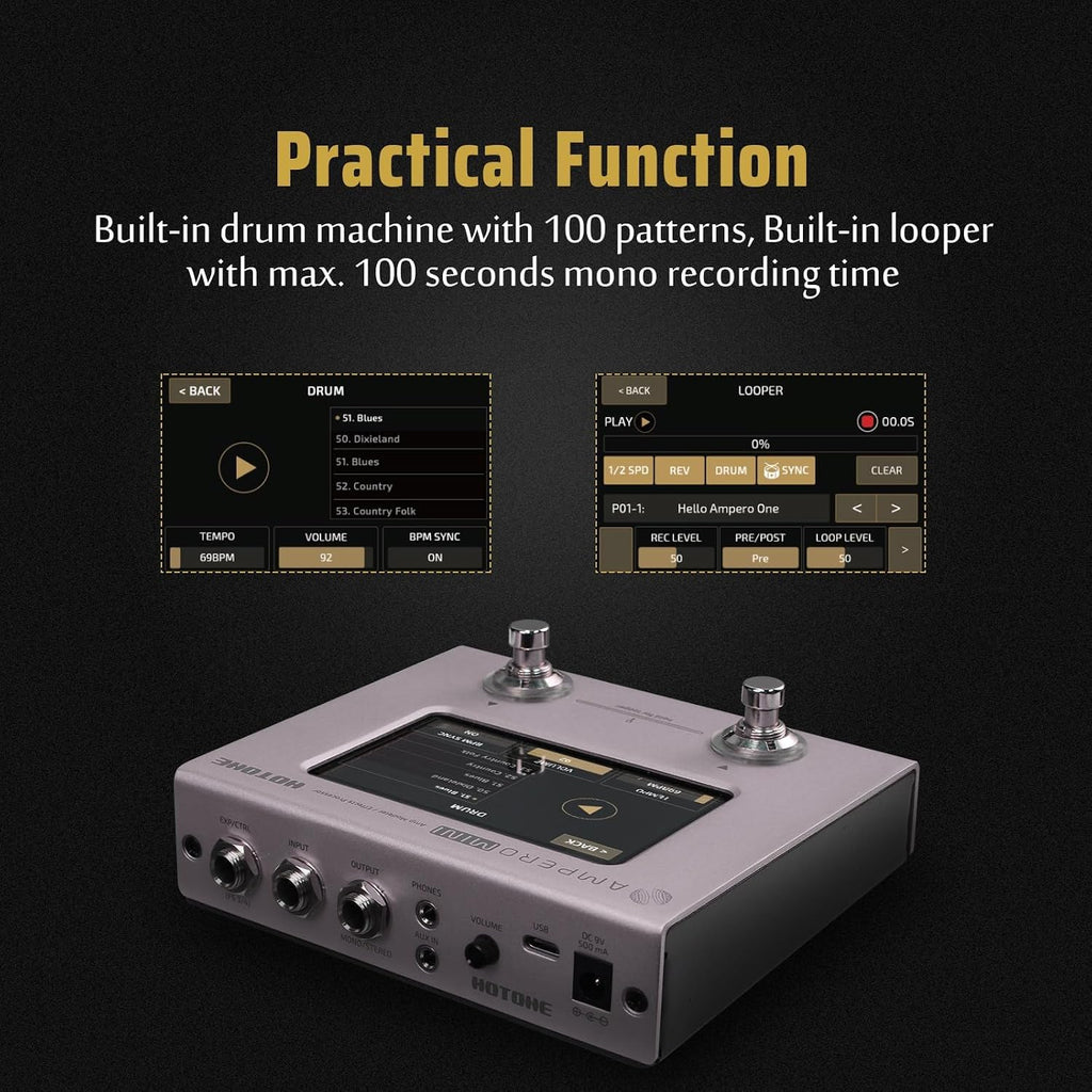 HOTONE Multi Effects Processor Pedal Guitar Bass Amp Modeling IR Cabinets Simulation Multi LanguageStereo OTG USB Audio Interface Ampero Mini MP-50 (Include 10 PCS Additional Footswitch Toppers)