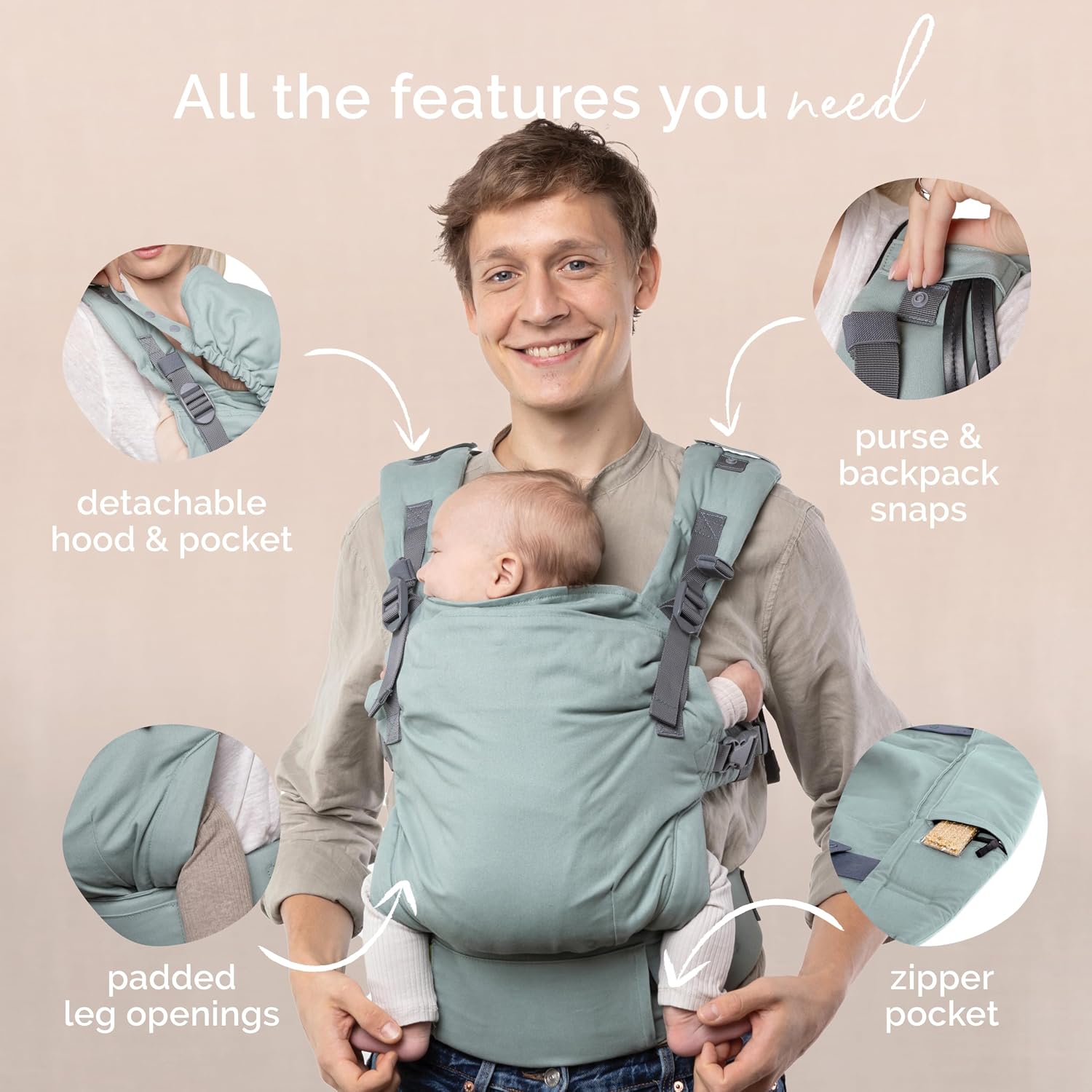Boba X Baby Carrier - Newborn to Toddler Adjustable, 2-in-1 Convertible Front and Backpack Carrier 7 to 45 lbs, Ergonomic Baby Carrier with Crossable Straps (Sea Mist)