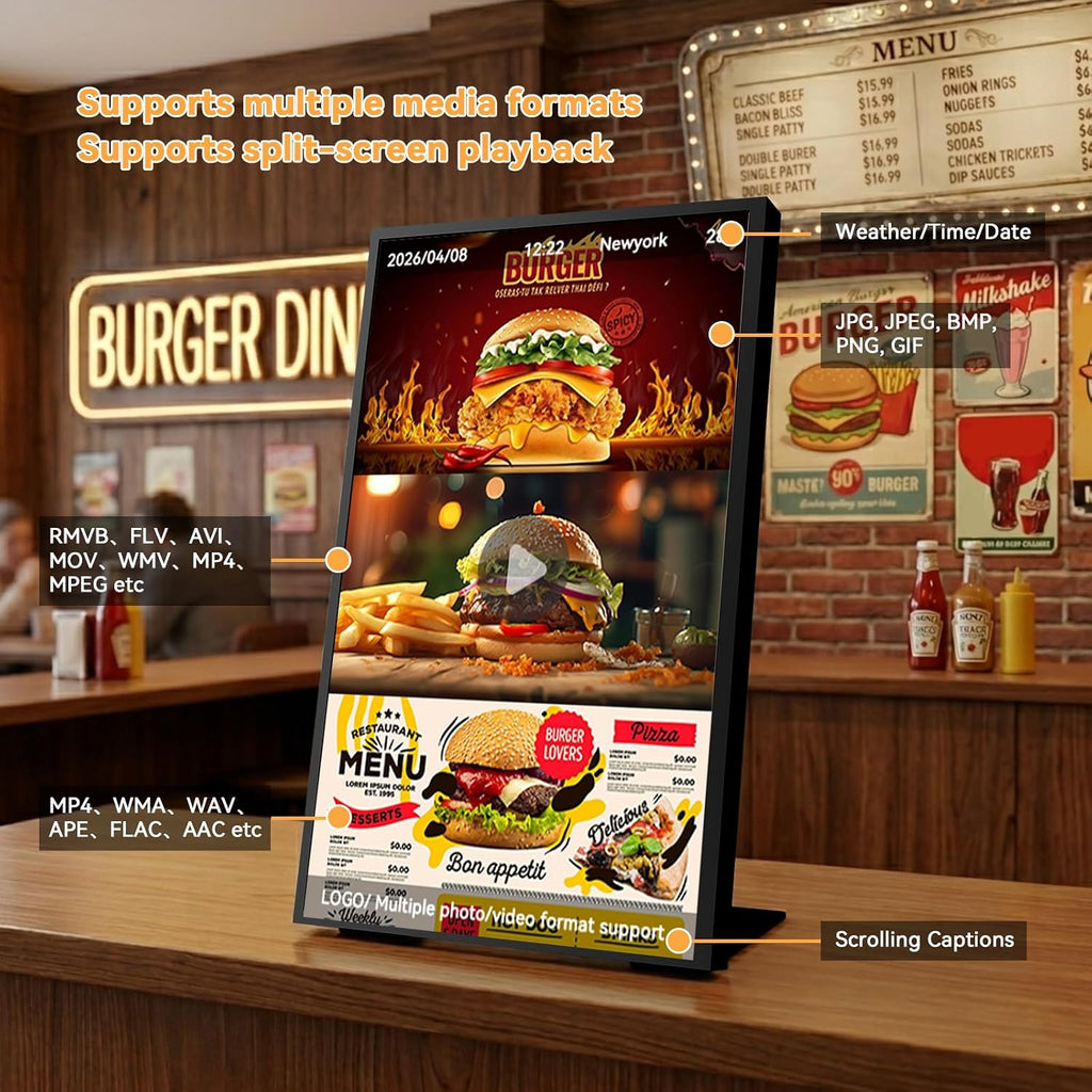 Digital Signage Display, 18.5 Inch 700 Nits Ultra-Bright Digital Menu Board with CMS, Desktop Digital Signage for Business, Restaurants & Commercial Use