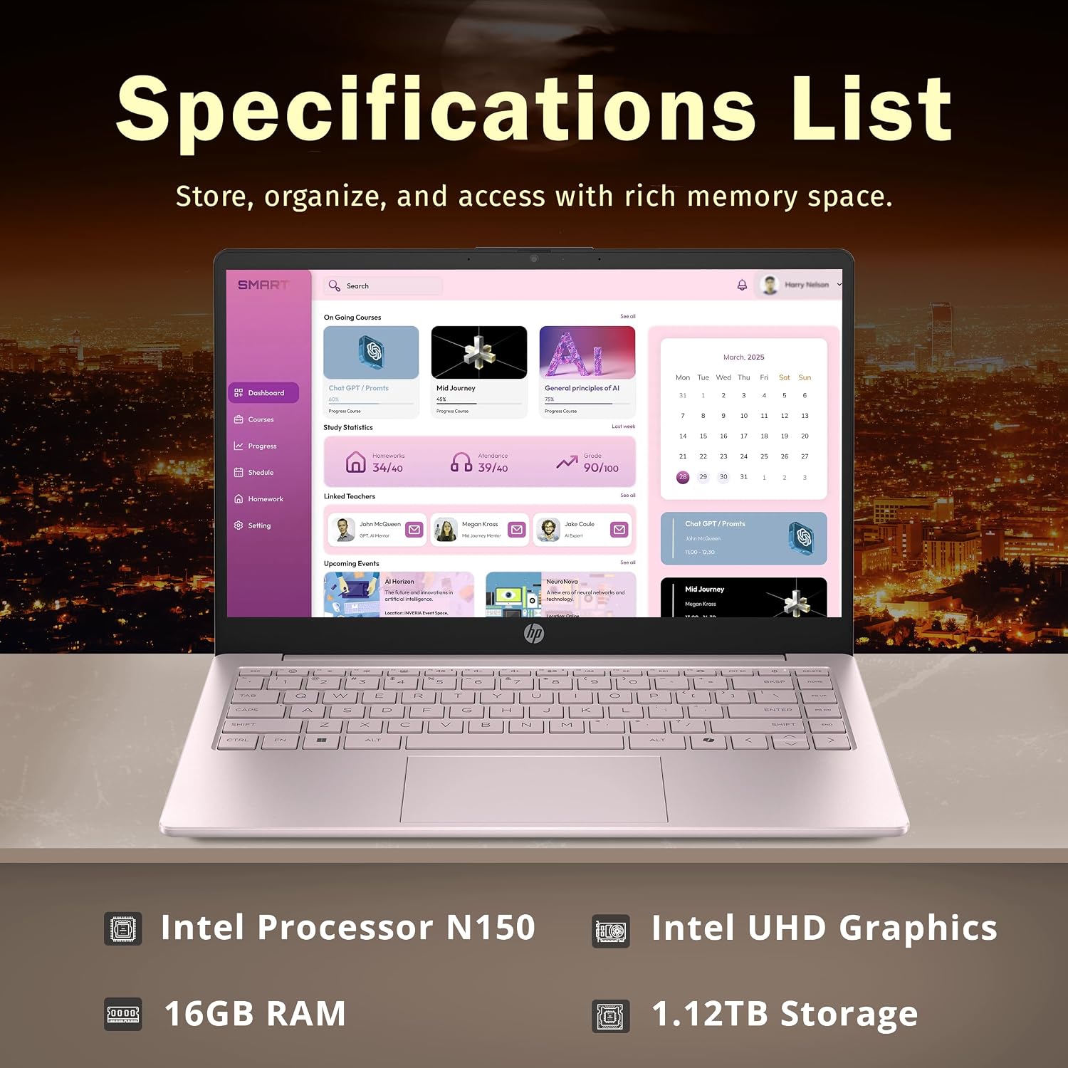HP Stream 14' HD Laptop, Intel Processor N150, 16GB RAM, 1.12TB Storage(128GB UFS+1TB Docking Station Set), Intel Graphics, Webcam, Wi-Fi 6, 1 Year Office 365, Copilot, Fast Charge, Win 11, Pink