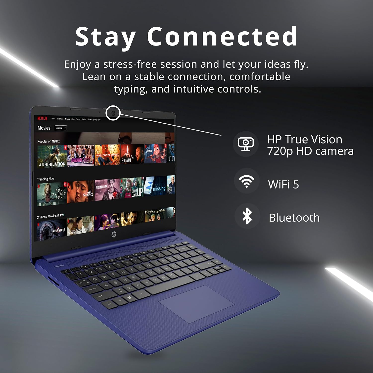 HP Stream 14' Micro-Edge HD Touchscreen Laptop, Intel Celeron N4020, 16GB RAM, 64GB eMMC, Wi-Fi 5, Bluetooth, Windows 11, Blue (Renewed)