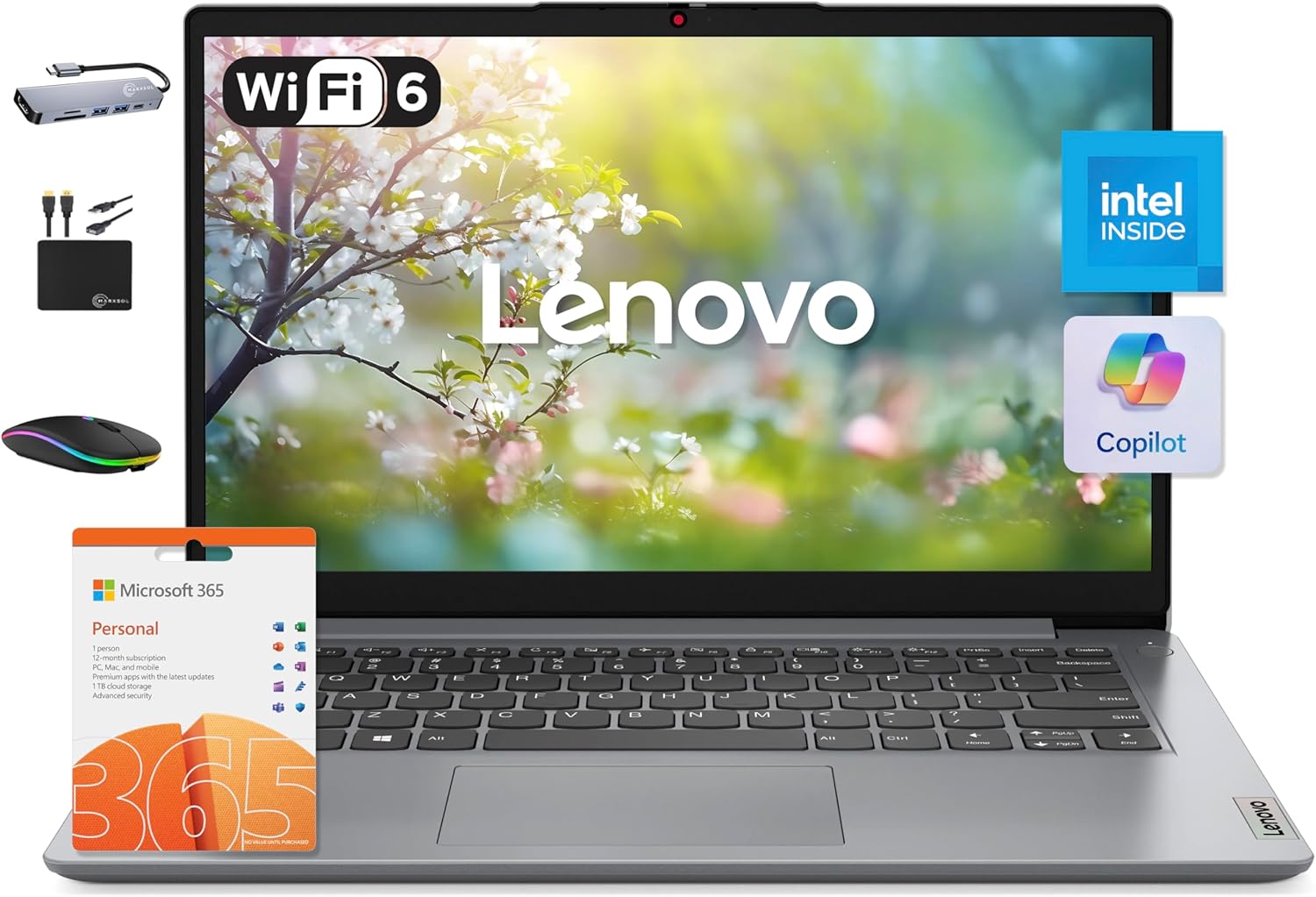 Lenovo IdeaPad 14' Laptop Computer 2025, 36GB RAM, 1.6TB Storage (1TB SSD +128GB eMMC +500GB Ext), Intel Core Processor, UHD Graphics, Long Battery WiFi-6, MarxsolAccessory, 1-Yr Office 365, Win 11