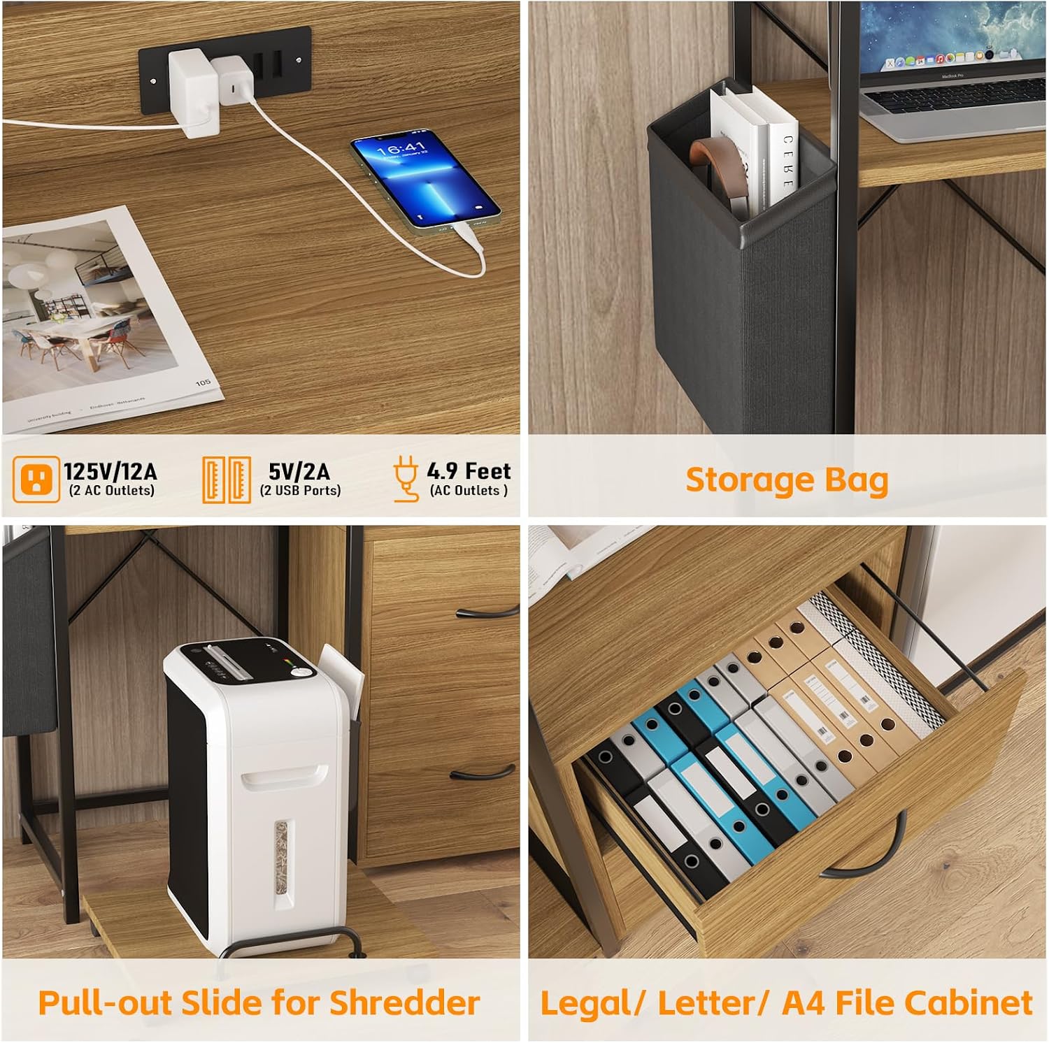 Tall Printer Stand with Storage Shelf and Bag,Filing cabinet,Lateral Office Filing Cabinets with Power Outlets & USB Charging Port, Shredder Stand w/Wheels,Suitable for 3D Shredder Scanner Fax