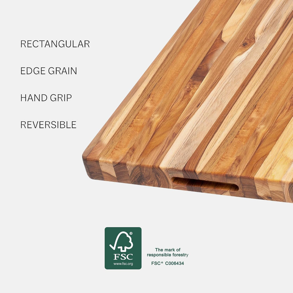 Teakhaus Cutting Board - Large (L) Teak Wood Cutting Board 20'L x 15'W x 1.5' Thick - Professional-Grade Reversible Edge Grain Wood - Knife Friendly - FSC Certified