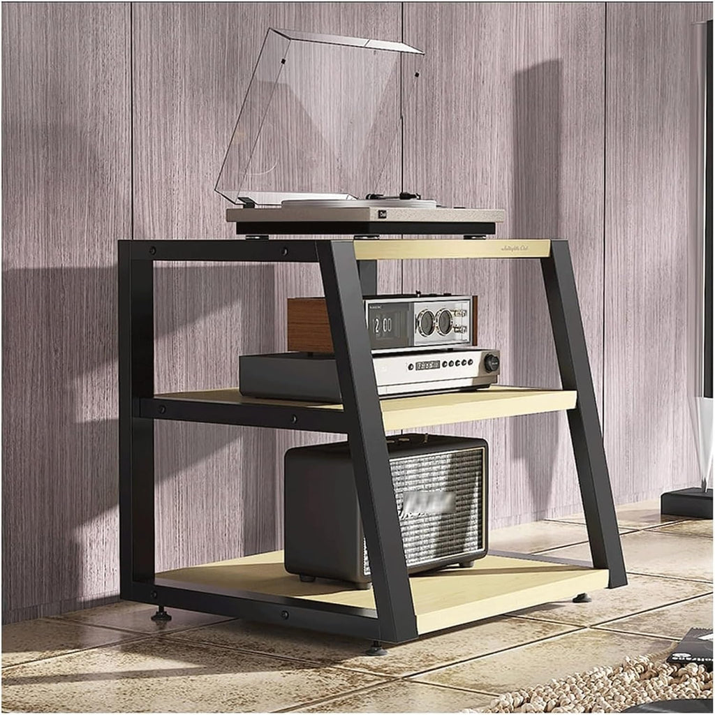 Audio Rack 2/3/4 Tier Stereo Rack Audio Equipment Rack Audio Stereo Shelf Wooden Open HiFi Rack Audio-Video Shelving Corner Durable(Natural,60cm)