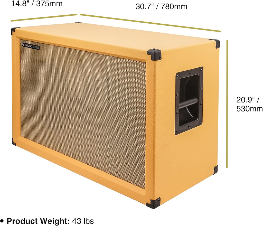 Sound Town 2x12' Empty Guitar Speaker Cabinet, Birch Plywood, Orange, Wheat Cloth Grill, Compatible with Celestion/Eminence Speakers (GUC212OR-EC)