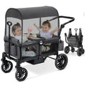 ELEMARA Foldable Wagon Stroller, Stroller Wagon for 2 Kids, Premium All Terrain Wagon for Kids with Removable Canopy, Adjustable Push/Pull Handle, Harnesses, Large Storage Bag, Grey