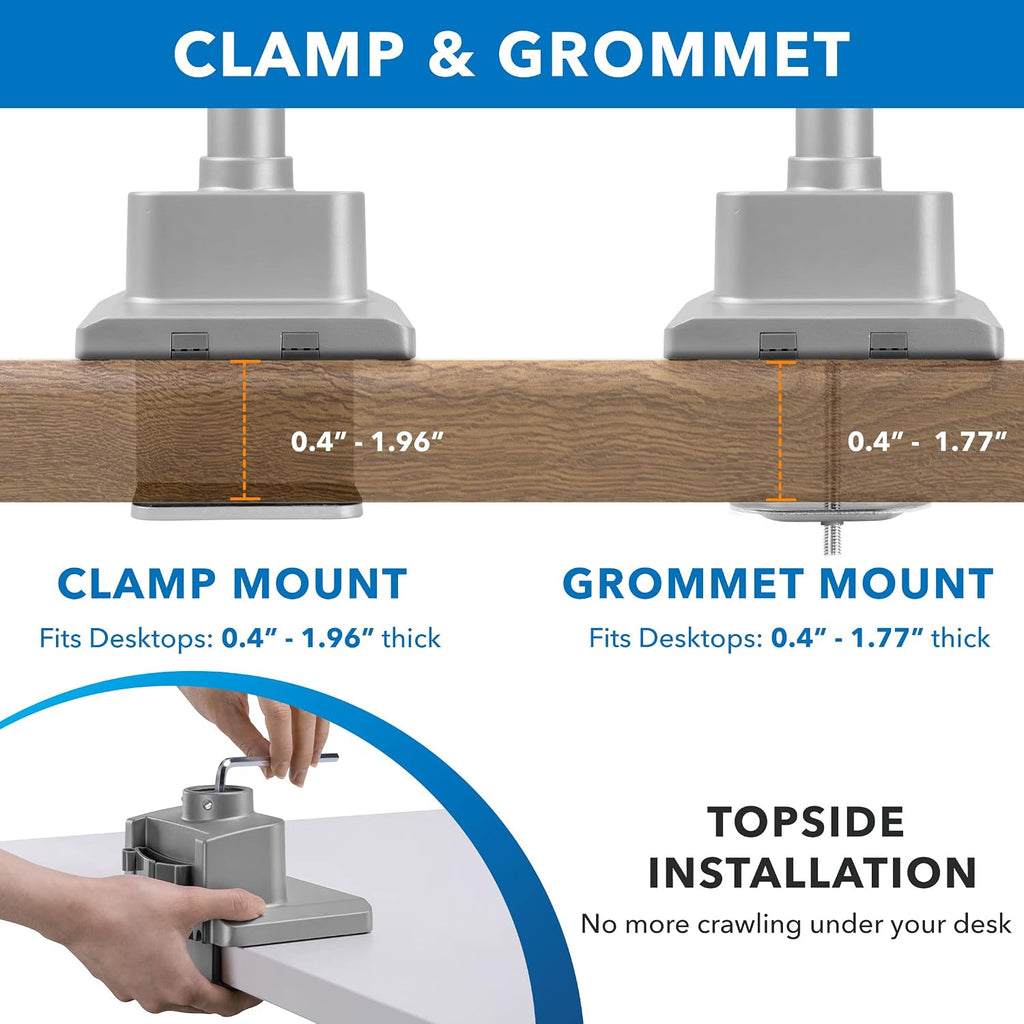 Mount-It! Dual Monitor Mount - Monitor Stands for 2 Monitors, Computer Arms on Desk Stand, Gas Spring Height Adjustable Desk Mount in Silver, VESA 75, 100 Fits Screens Up to 32', Silver Color