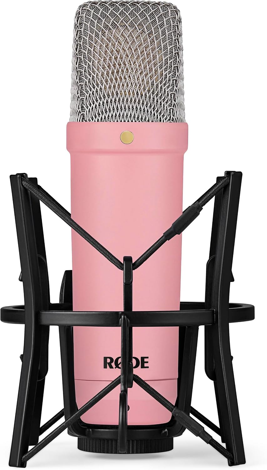 Rode NT1 Signature Series - Pink Condenser Microphone with SM6 Shockmount, Tripod Base Microphone Stand and Pop Filter