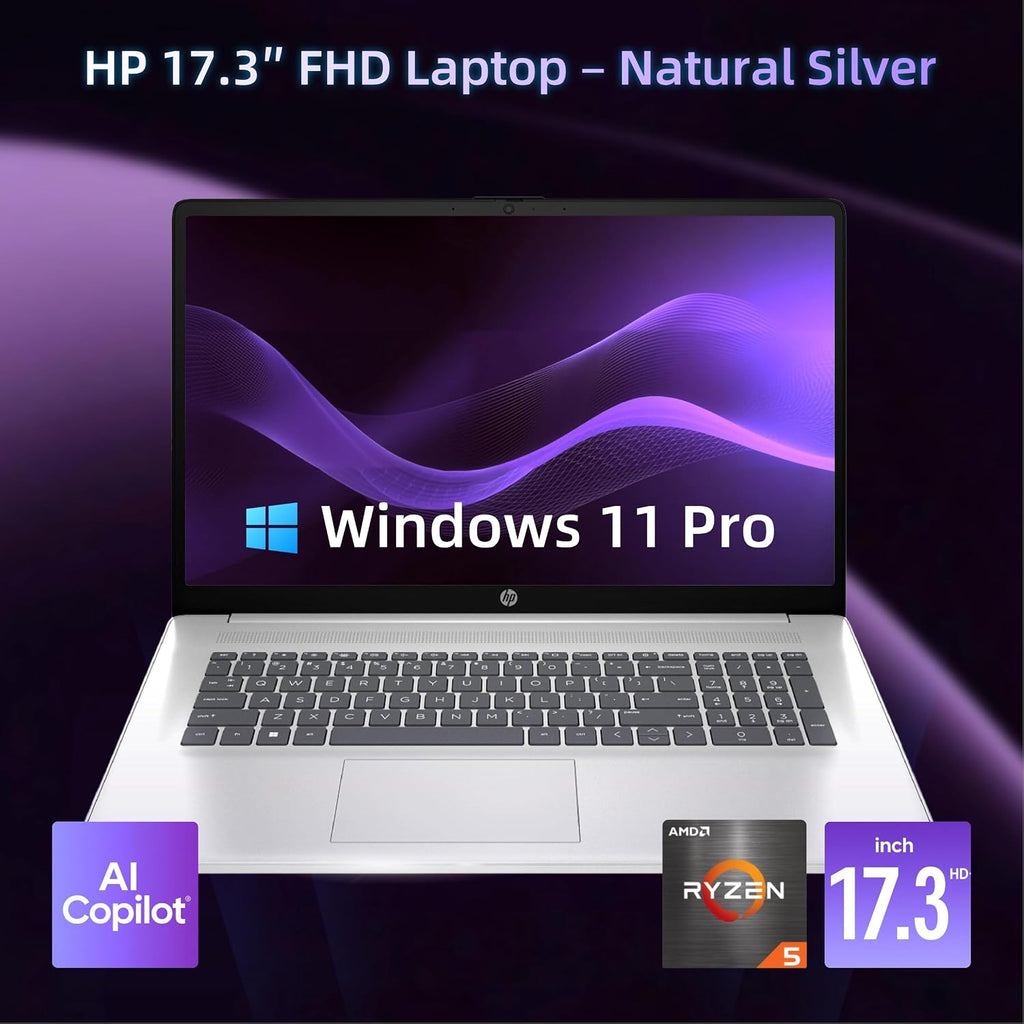 HP Flagship 17 Business Laptop Computer - Windows 11 Pro, 17.3' Full HD Anti-Glare IPS Display, AMD Ryzen 5 7430U, 16GB RAM + 512GB SSD, Webcam, Wi-Fi 6, USB A/C, HDMI, with Redragon Accessories