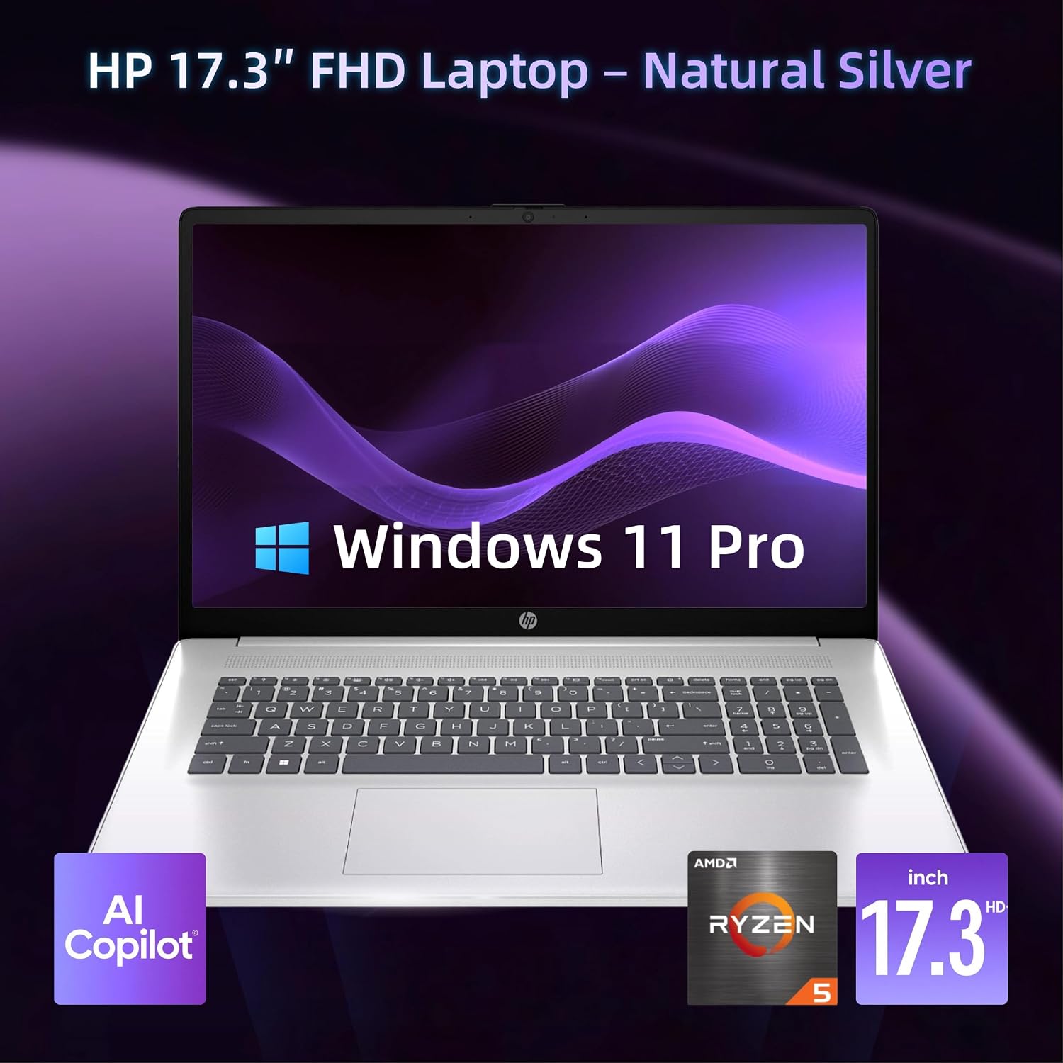 HP Flagship 17 Business Laptop Computer - Windows 11 Pro, 17.3' Full HD Anti-Glare IPS Display, AMD Ryzen 5 7430U, 16GB RAM + 512GB SSD, Webcam, Wi-Fi 6, USB A/C, HDMI, with Redragon Accessories