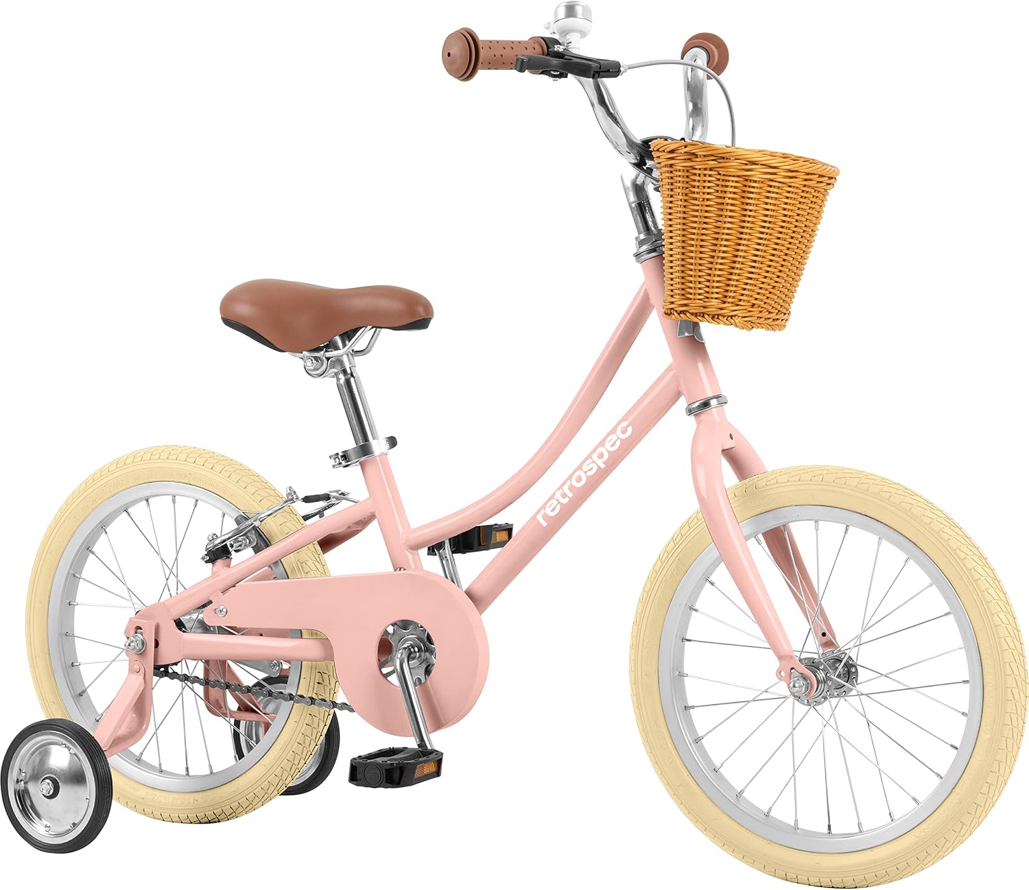 Retrospec Beaumont Mini 16in Kids Bike with Training Wheels & Basket - Beginner Bicycle for 4-6 Year Olds, Low-Profile Frame, V-Brakes & Safety Bell