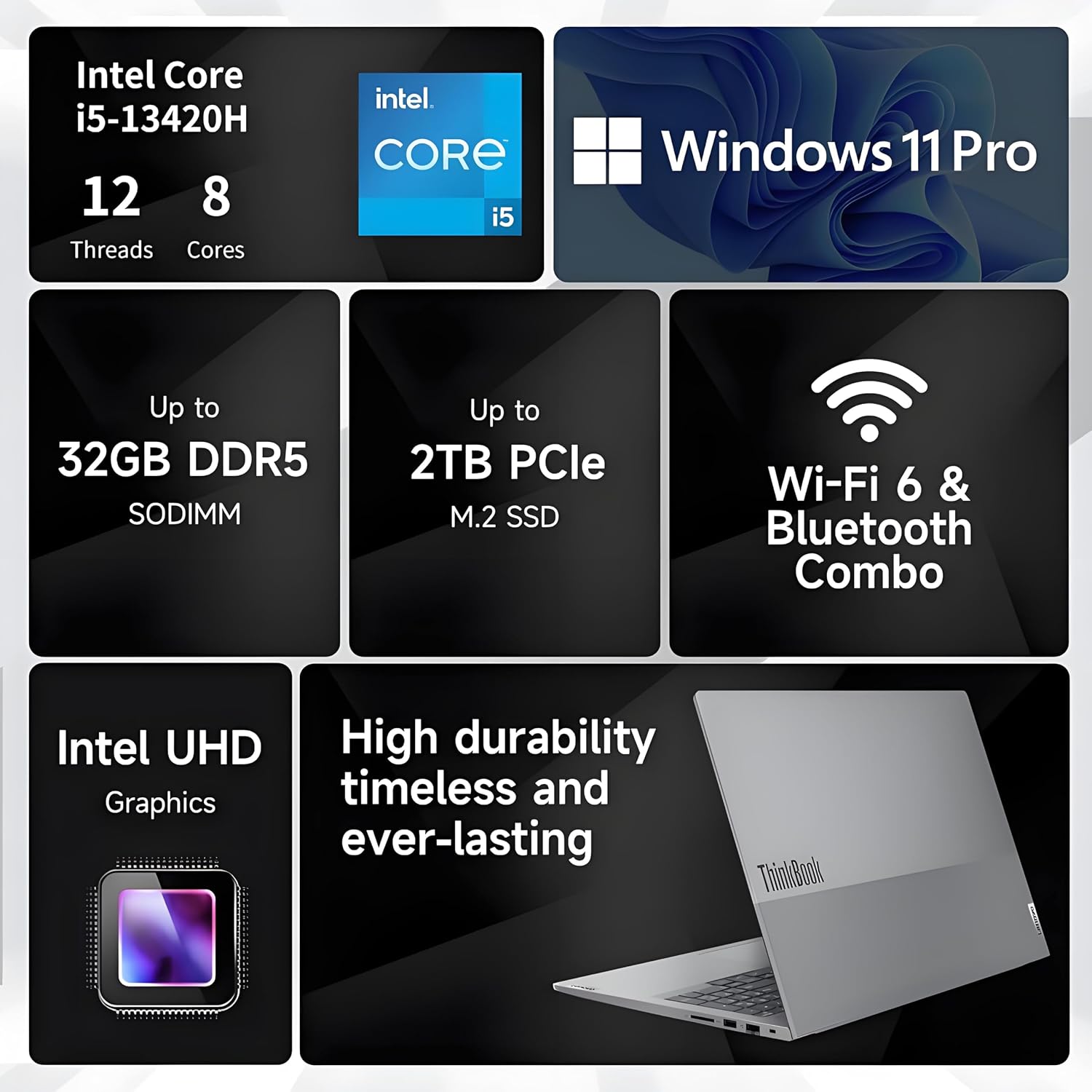 Lenovo 2026 New Generation 16' WUXGA Thinkbook Business Laptop, Intel Core i5-13420H Processor, 16GB RAM, 1TB Storage(512GB SSD + 500GB External), Long Battery Life, Ultra Quiet Design, Windows 11 Pro