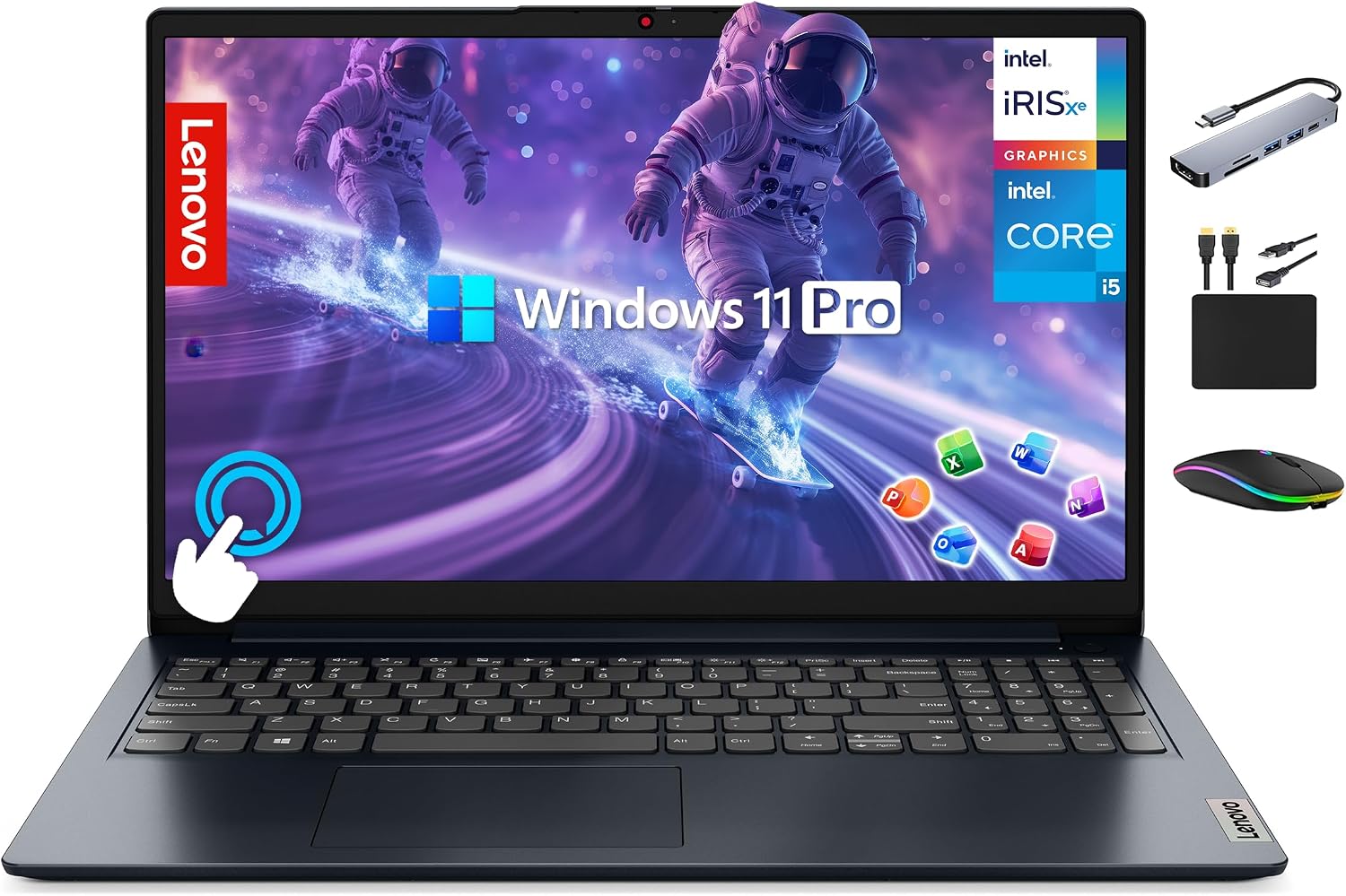 Lenovo IdeaPad 15.6' FHD Touchscreen Laptop Computer 2025, 10-Core Intel i5-1235U (Beat i7-1195G7), 16GB RAM, 1TB Storage (512GB SSD + 500GB Ext), MarxsolAccessory, Lifetime MS Office 2024, Win 11 Pro