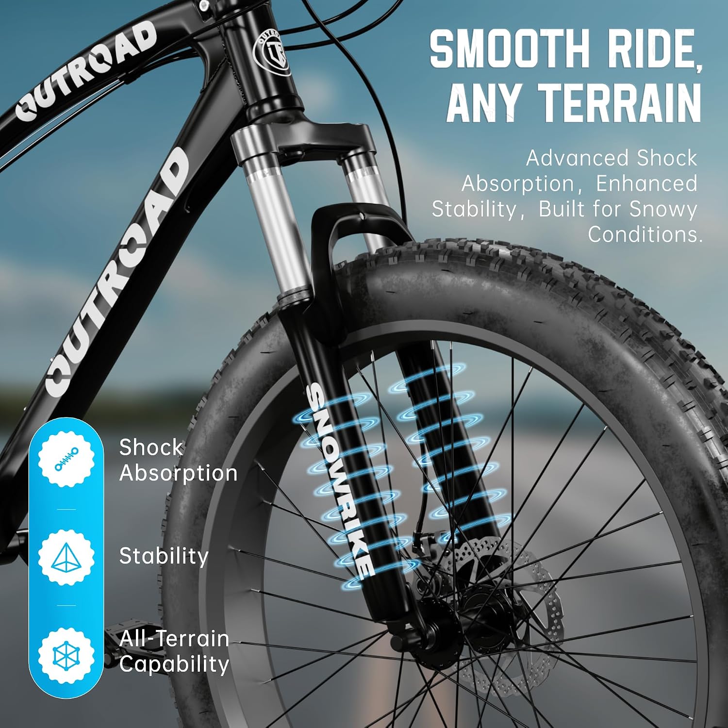 26' Fat Tire Mountain Bike with 4 inch Knobby Tires, 21 Speed MTB with Dual Disc Brake for Adults, Anti-Slip Bicycle, Black, White, Blue&Purple