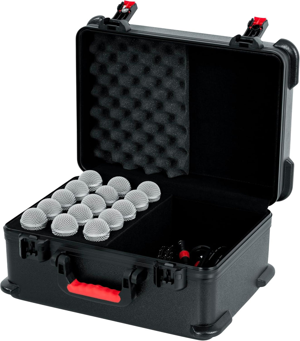 Gator Cases Molded Flight Case to Hold Up to (15) Wired Microphones with TSA Approved Locking Latch and Cable Storage; (GTSA-MIC15)