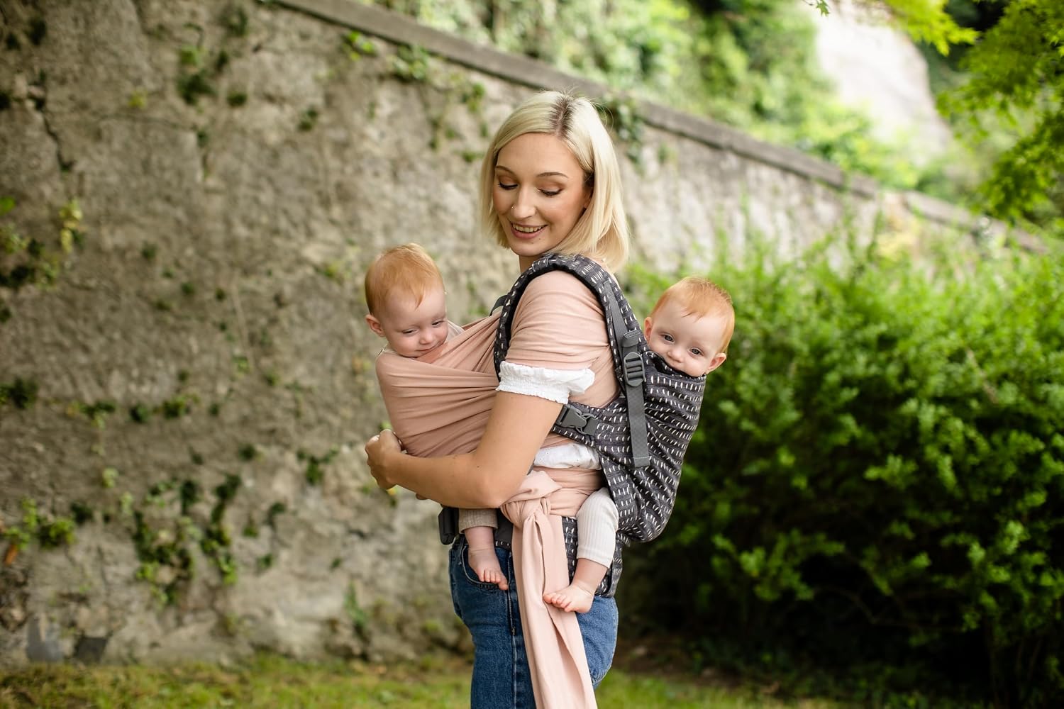 Boba X Baby Carrier - Newborn to Toddler Adjustable, 2-in-1 Convertible Front and Backpack Carrier 7 to 45 lbs, Ergonomic Baby Carrier with Crossable Straps (Denim Rain)