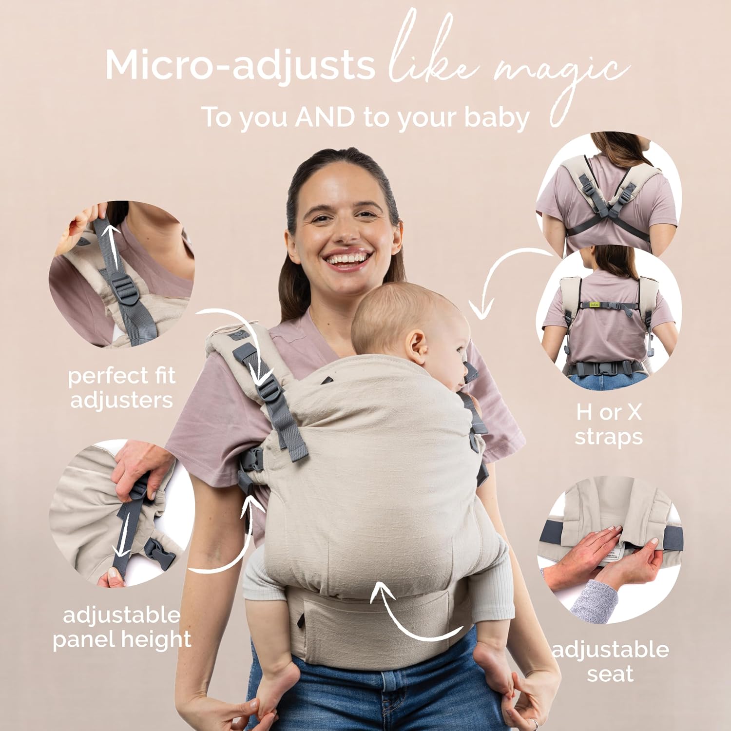 Boba X Baby Carrier Newborn to Toddler - Breathable Linen Blend, Certified Hip Healthy, Lightweight, Petite to Plus Size 7-45 lbs, Micro-Adjustable Baby Carrier from Newborn (Linen Pampas)