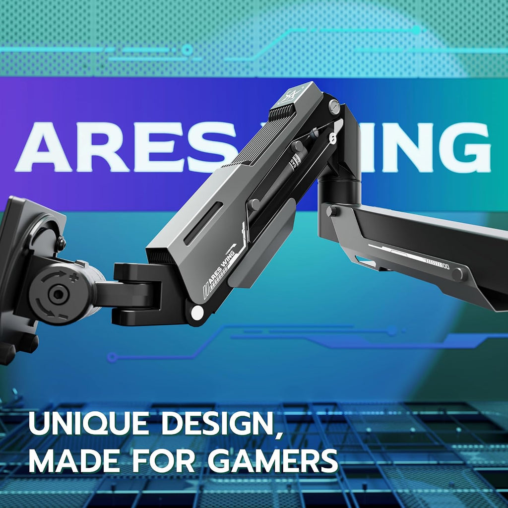 ARES WING Vertical Dual Monitor Mount - 24-57' Aluminum Heavy Duty Monitor Arms for 2 Monitors, Fully Adjustable Gas Spring Stacked Monitor Stand with 75/100/200 Vesa Mount, Black