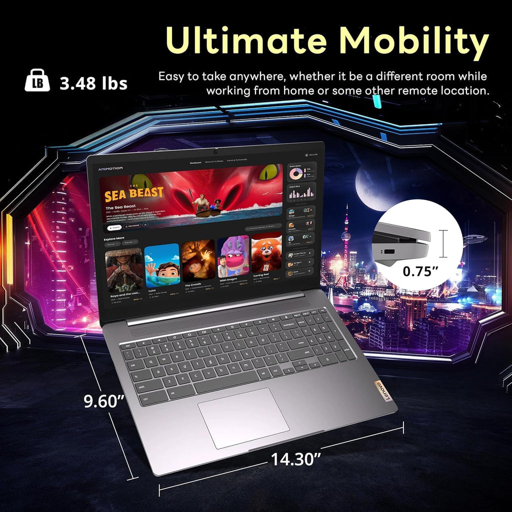 Lenovo IdeaPad 3i Chromebook Laptop 15.6 inch FHD Large Screen - 4GB RAM - 192GB Storage - Google Chromebook Kids School Student - HDMI - 2026 -Wi-Fi 6 - Long Battery Life