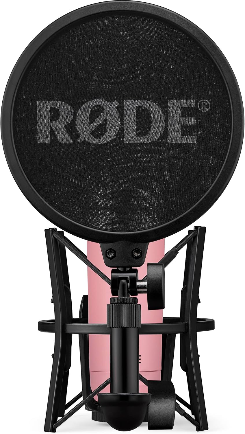 Rode NT1 Signature Series - Pink Condenser Microphone with SM6 Shockmount, Tripod Base Microphone Stand and Pop Filter