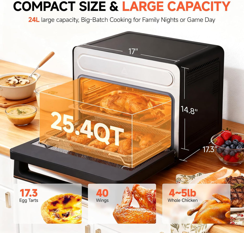 OUNIN 24L Steam and Air Fryer Combo Countertop Oven,11-in-1 Convection Baking and Steam,Bake,Broil,Dehydrate,304 Stainless Steel,Fast Cooking with Precise Electronic Temperature Control,for Gifting