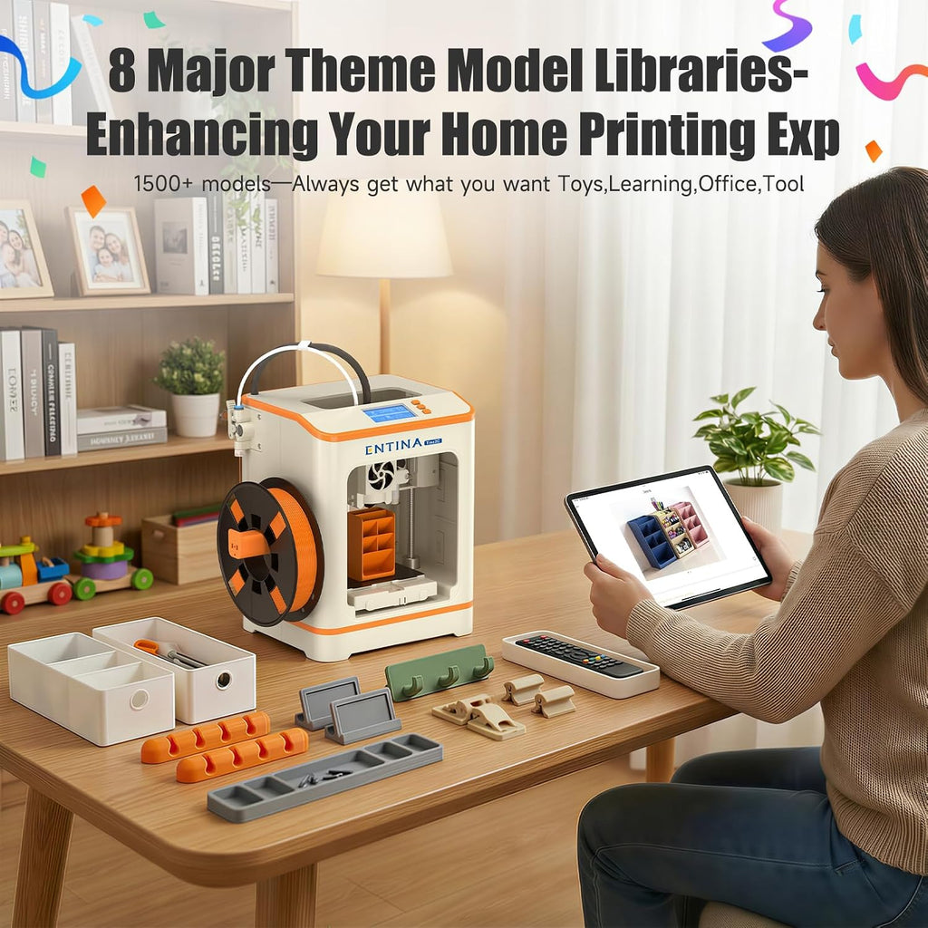 Entina Tina2C Mini 3D Printer for Kids & Beginners, Fully Assembled, Auto Leveling, Easy Setup, WiFi & APP Control, 1500+ Model Library, 20+ Create DIY Module, Includes 4 Color PLA for Home & School