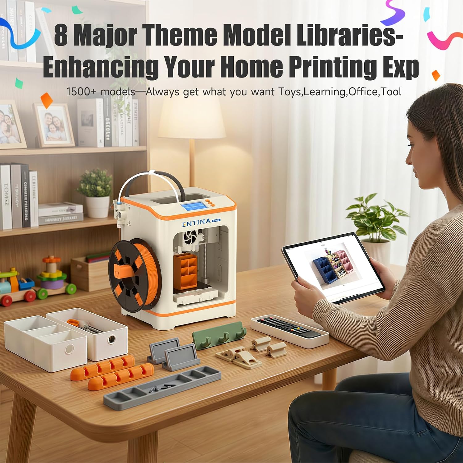 Entina Tina2C Mini 3D Printer for Kids & Beginners, Fully Assembled, Auto Leveling, Easy to Use, WiFi & APP Control, 1500+ Models, DIY Projects, 4 PLA Colors, Ideal for Home & School